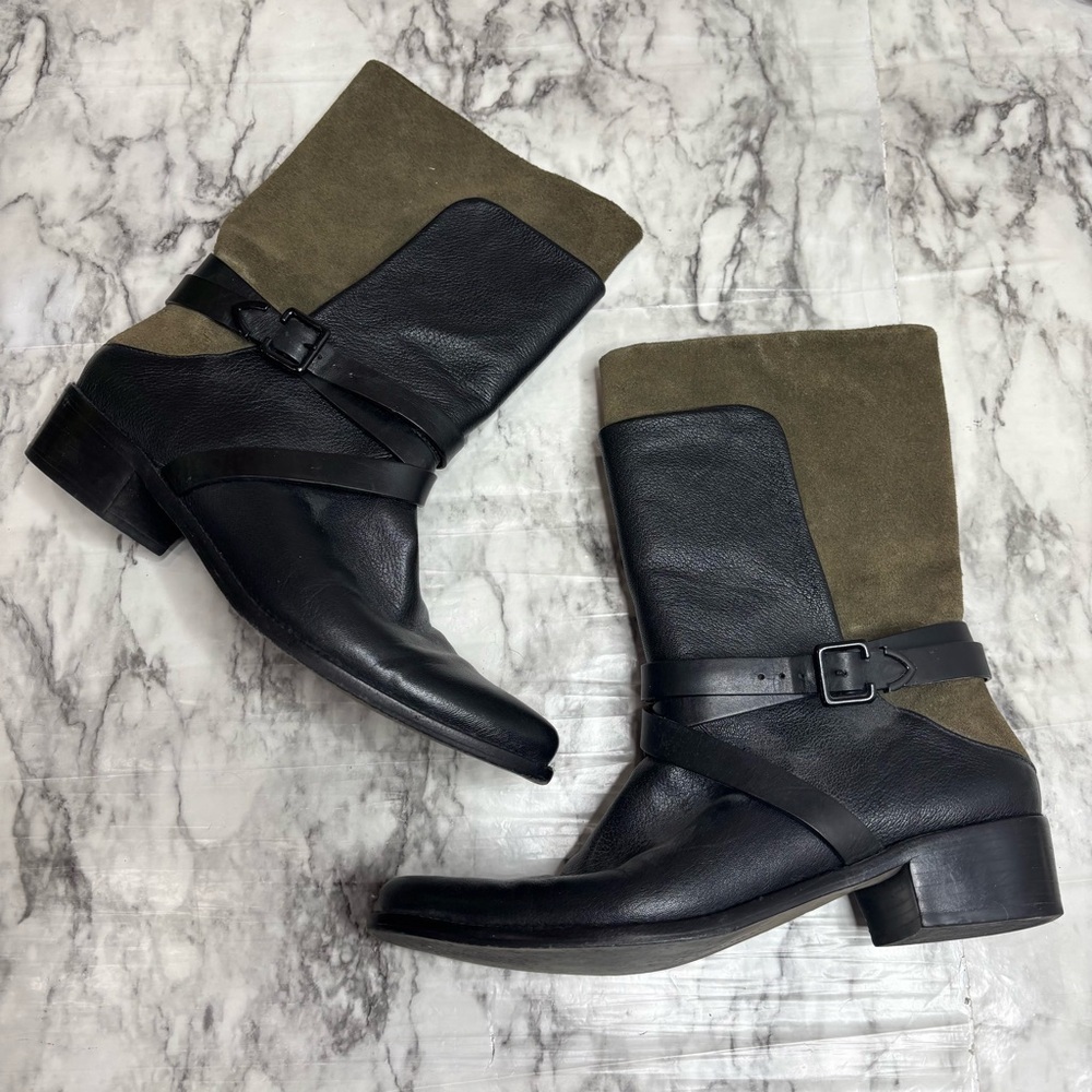 REBECCA MINKOFF SUEDE LEATHER BOOTS SIZE 8 green black boho western